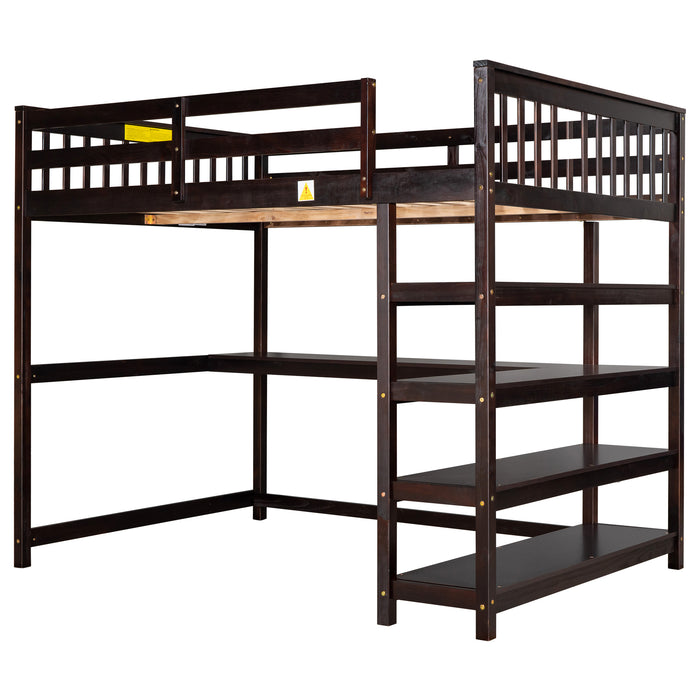 GFD Home - Full Size Loft Bed with Storage Shelves and Under-bed Desk, Espresso(OLD SKU:SM000246AAP-1) - GreatFurnitureDeal