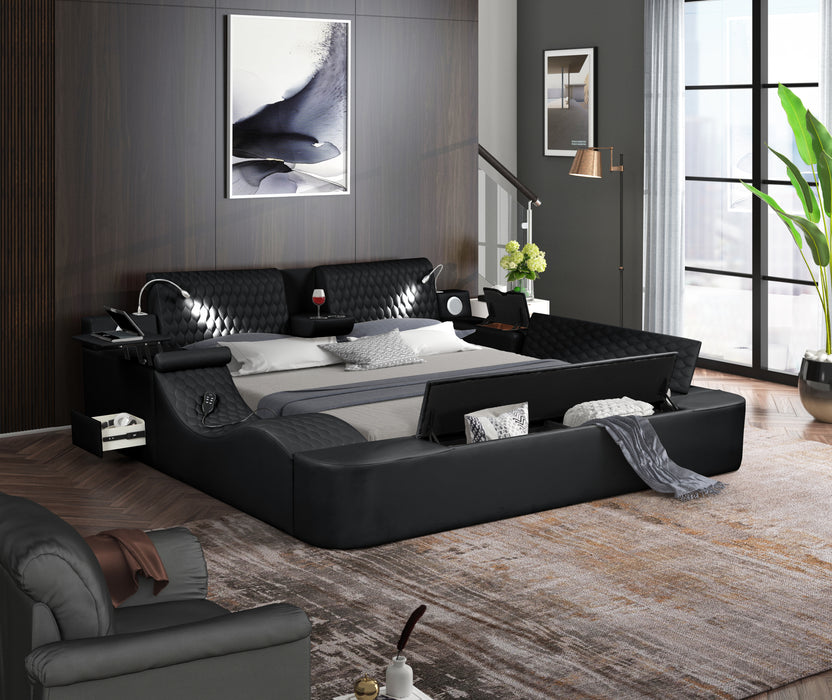 GFD Home - Zoya Smart Multifunctional King Size Bed Made with Wood in Black - GreatFurnitureDeal