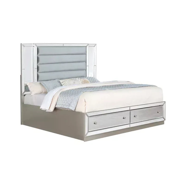 GFD Home - Infinity Queen Size LED Headboard & Mirror Front Bed made with Wood in Silver - GreatFurnitureDeal