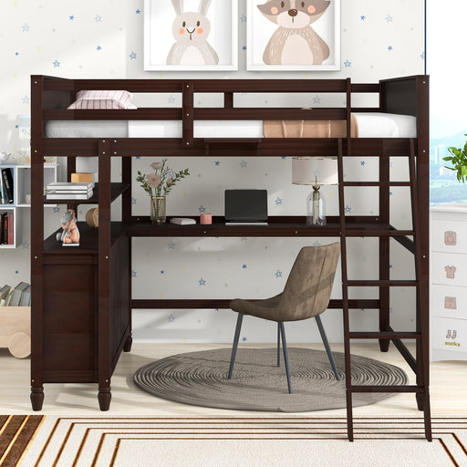 GFD Home - Full size Loft Bed with Drawers and Desk, Wooden Loft Bed with Shelves - Espresso(OLD SKU:LT000529AAP) - GreatFurnitureDeal