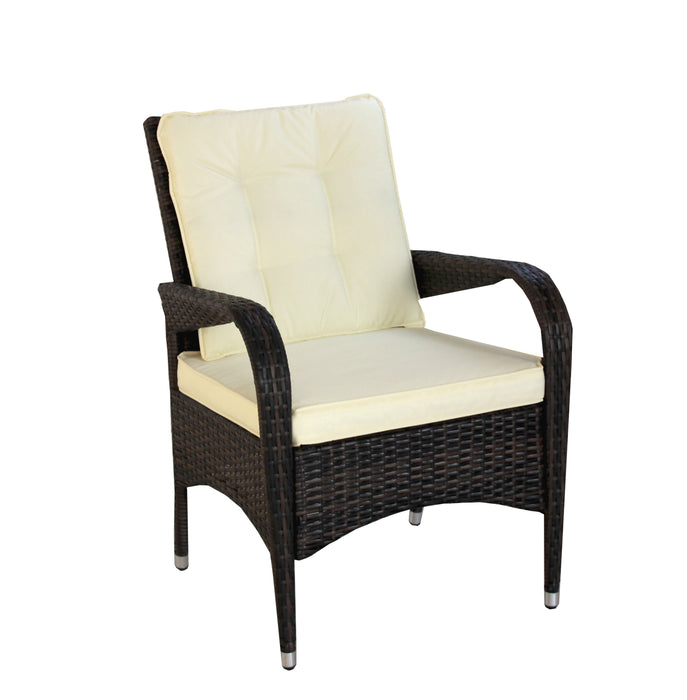 GFD Home - Patio 7-Piece Rectangular Dining Set with 6 Dining Chairs (Brown &Beige Cushion ) - GreatFurnitureDeal