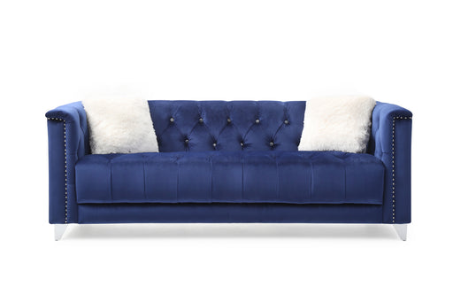 GFD Home - Russell Tufted Upholstery 2 Pc Living Room Set Finished in Velvet Fabric in Blue - GreatFurnitureDeal