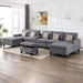 GFD Home - Nolan Gray Linen Fabric 7Pc Double Chaise Sectional Sofa with Interchangeable Legs, Storage Ottoman, Pillows, and a USB, Charging Ports, Cupholders, Storage Console Table - GreatFurnitureDeal