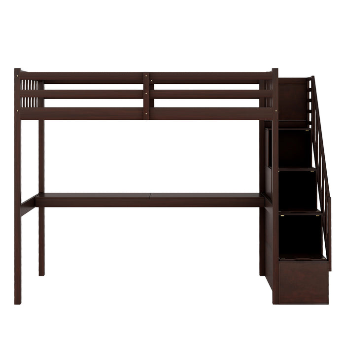 GFD Home - Twin Size Loft Bed with Staircase and Built-in Desk ,Espresso - GreatFurnitureDeal