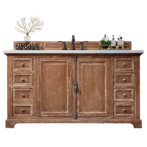 James Martin Furniture - Providence 60" Single Vanity Cabinet, Driftwood, w- 3 CM Eternal Jasmine Pearl Quartz Top - 238-105-5311-3EJP - GreatFurnitureDeal