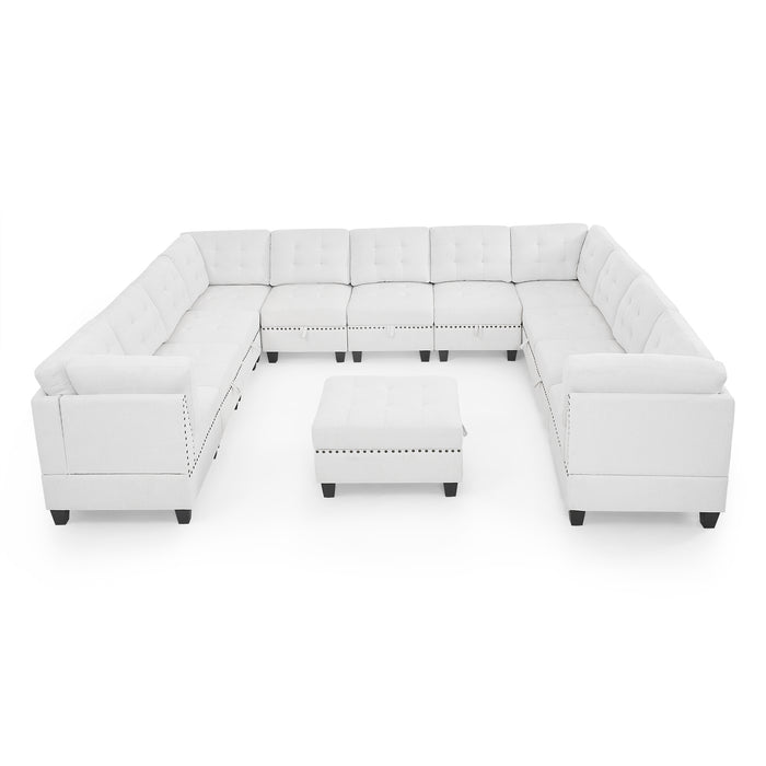 GFD House - U shape Modular Sectional Sofa，DIY Combination，includes Seven Single Chair， Four Corner and One Ottoman，Ivory - GreatFurnitureDeal