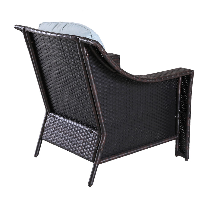 GFD Home - Outdoor Patio Garden Wicker Club Chair with Cushions, Set of 2, Light Blue - GreatFurnitureDeal