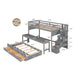 GFD Home - Stairway Twin XL Loft Bed with Twin Size Trundle and 3 Drawers, Storage, Desk, Gray - GreatFurnitureDeal