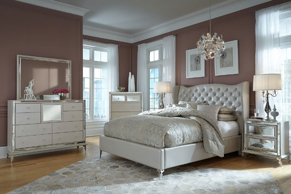 AICO Furniture - Hollywood Loft Frost 5 Piece California King Upholstered Bedroom Set - 9001600CKBED-104-5SET - GreatFurnitureDeal