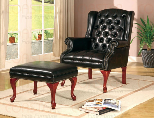 Coaster Furniture - Wing Chair with Ottoman in Black Vinyl - 900262