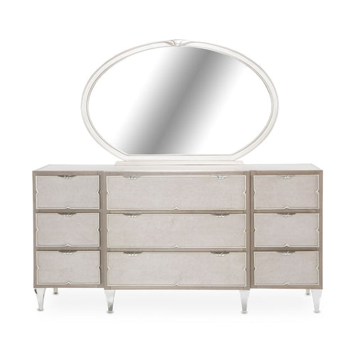 AICO Furniture - Camden Court Storage Console- Dresser & Oval Mirror in Pearl - 9005050-60-126 - GreatFurnitureDeal
