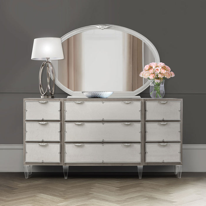 AICO Furniture - Camden Court Storage Console- Dresser & Oval Mirror in Pearl - 9005050-60-126 - GreatFurnitureDeal