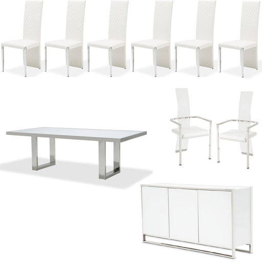 AICO Furniture - State St. 10 Piece Rectangular Dining Room Set in Glossy White - N9016000-116-10SET - GreatFurnitureDeal