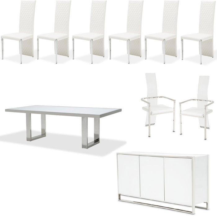 AICO Furniture - State St. 10 Piece Rectangular Dining Room Set in Glossy White - 9016000-116-10SET