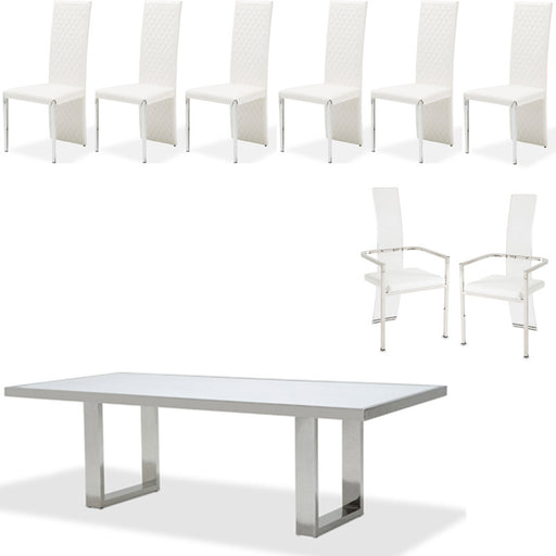 AICO Furniture - State St. 9 Piece Rectangular Dining Room Set in Glossy White - 9016000-116-9SET