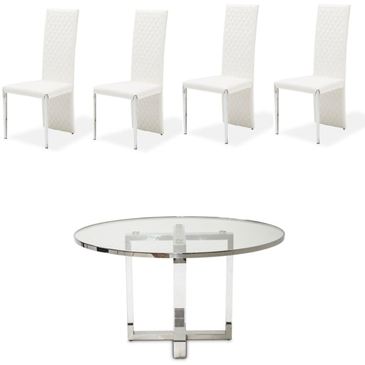 AICO Furniture - State St. 5 Piece Round Dining Table Set in Glossy White - N9016001-13-9016003AS-116-5SET - GreatFurnitureDeal