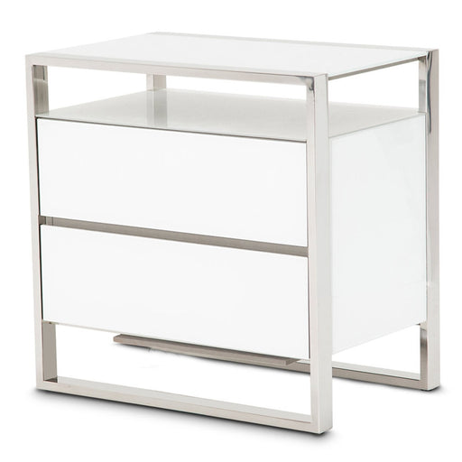 AICO Furniture - State St. Nightstand W-LED Lights in Glossy White - N9016040-116 - GreatFurnitureDeal