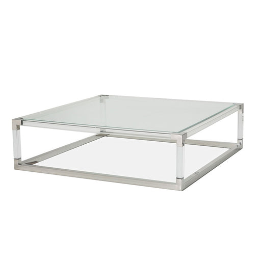 AICO Furniture - State St Square Cocktail Table Acrylic Legs in Glossy White Glass Top - N9016304-13 - GreatFurnitureDeal