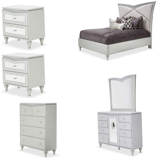 AICO Furniture - Melrose Plaza 6 Piece Eastern King Upholstered Bedroom Set - 9019000EK-118-6SET - GreatFurnitureDeal