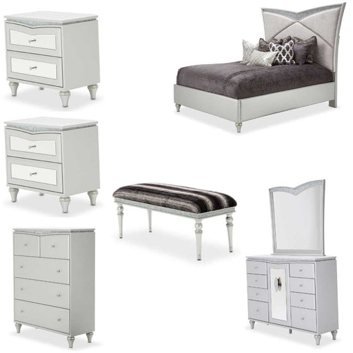 AICO Furniture - Melrose Plaza 7 Piece Eastern King Upholstered Bedroom Set - 9019000EK-118-7SET