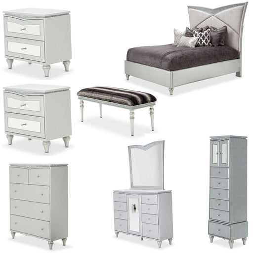 AICO Furniture - Melrose Plaza 8 Piece Eastern King Upholstered Bedroom Set - 9019000EK-118-8SET - GreatFurnitureDeal