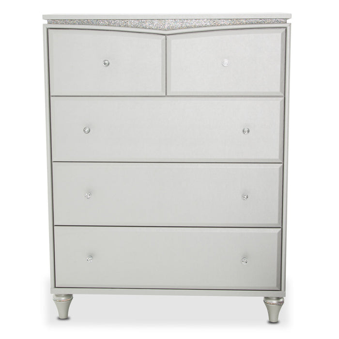 AICO Furniture - Melrose Plaza Upholstered 5 Drawer Chest in Dove - 9019070-118 - GreatFurnitureDeal