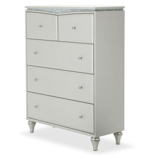 AICO Furniture - Melrose Plaza Upholstered 5 Drawer Chest in Dove - 9019070-118 - GreatFurnitureDeal