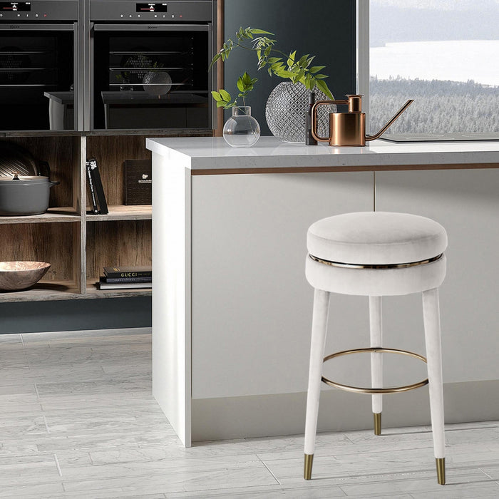 Meridian Furniture - Coral Velvet Swivel Counter Stool in Cream - 701Cream-C - GreatFurnitureDeal