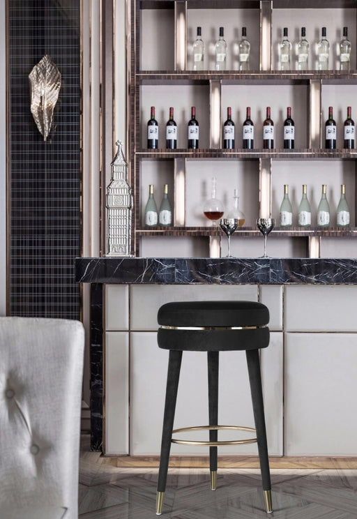 Meridian Furniture - Coral Velvet Swivel Bar Stool in Black - 702Black-C - GreatFurnitureDeal