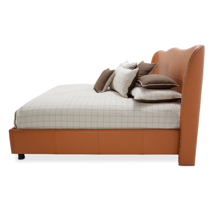 AICO Furniture - 21 Cosmopolitan California King Upholstery Wing Bed in Orange-Umber - 9029000CK-812