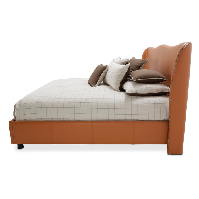 AICO Furniture - 21 Cosmopolitan Eastern King Upholstery Wing Bed in Orange-Umber - 9029000EK-812