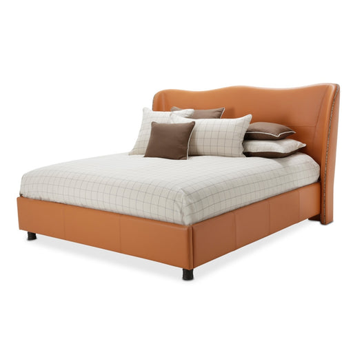 AICO Furniture - 21 Cosmopolitan Queen Upholstery Wing Bed in Orange-Umber - 9029000QN-812 - GreatFurnitureDeal