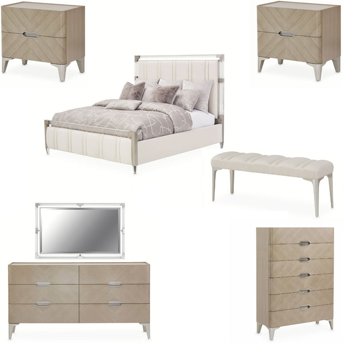 AICO Furniture - Penthouse 7 Piece Eastern King Panel Bedroom Set in Ash Gray - 9033000EK3-130-7SET - GreatFurnitureDeal