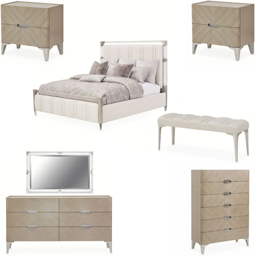 AICO Furniture - Penthouse 7 Piece California King Panel Bedroom Set in Ash Gray - 9033000CK3-130-7SET - GreatFurnitureDeal