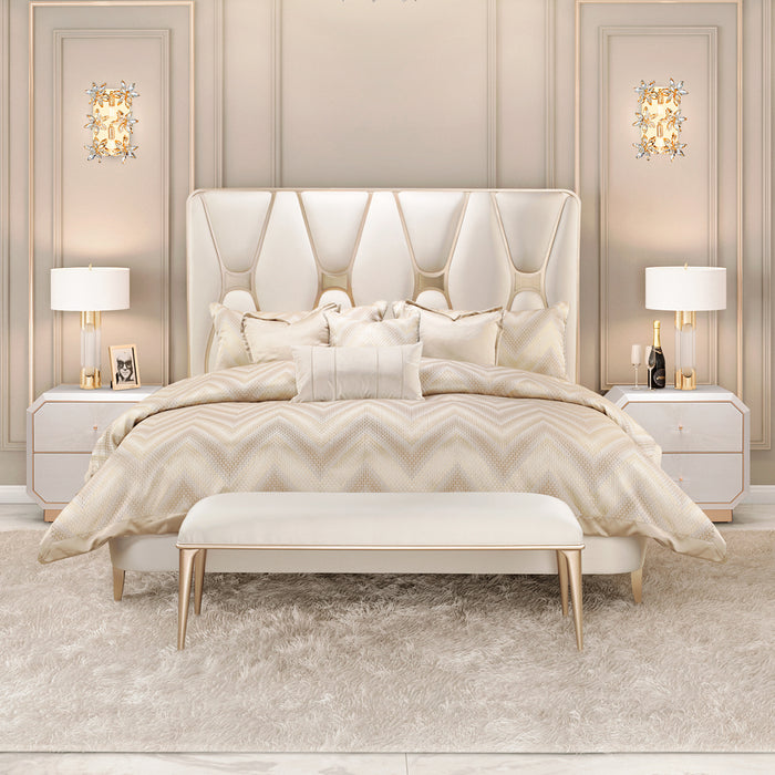 AICO Furniture - La Rachelle 7 Piece Queen Bedroom Set in Medium Champagne - 9034000QN-136-7SET - GreatFurnitureDeal