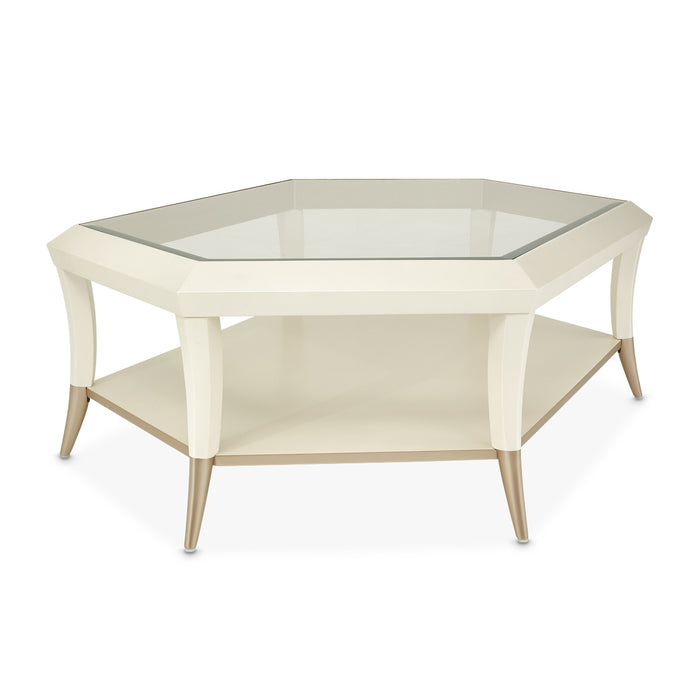 AICO Furniture - La Rachelle Hexagon Cocktail Table W/Glass in Medium Champagne - 9034201-136 - GreatFurnitureDeal