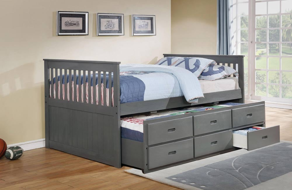 Myco Furniture - Bennett Full Bed with Trundle & 3 Storage Drawers in Gray - 9065-GY - GreatFurnitureDeal