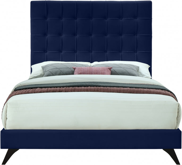 Meridian Furniture - Elly Velvet Queen Bed in Navy - EllyNavy-Q - GreatFurnitureDeal