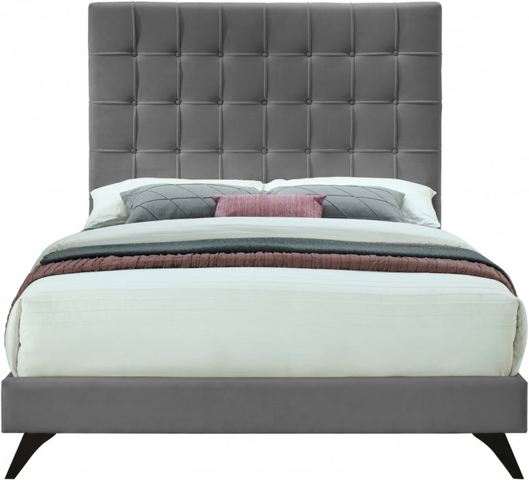 Meridian Furniture - Elly Velvet Queen Bed in Grey - EllyGrey-Q - GreatFurnitureDeal