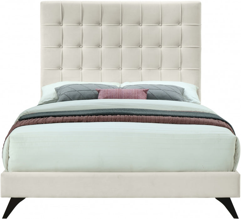 Meridian Furniture - Elly Velvet Queen Bed in Cream - EllyCream-Q - GreatFurnitureDeal