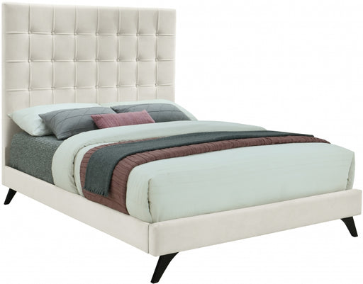 Meridian Furniture - Elly Velvet Queen Bed in Cream - EllyCream-Q - GreatFurnitureDeal