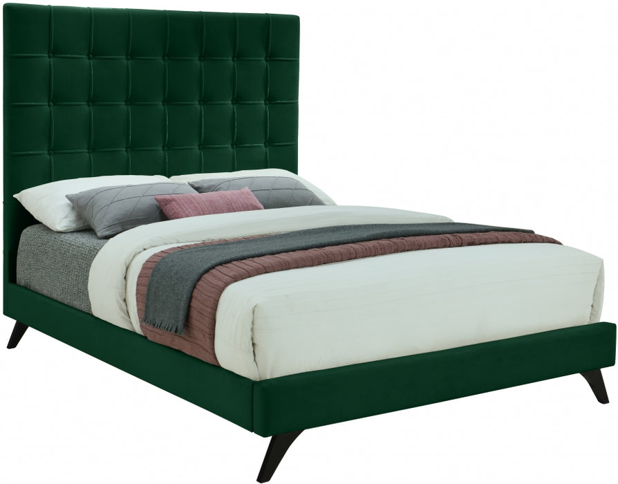Meridian Furniture - Elly Velvet Queen Bed in Green - EllyGreen-Q - GreatFurnitureDeal