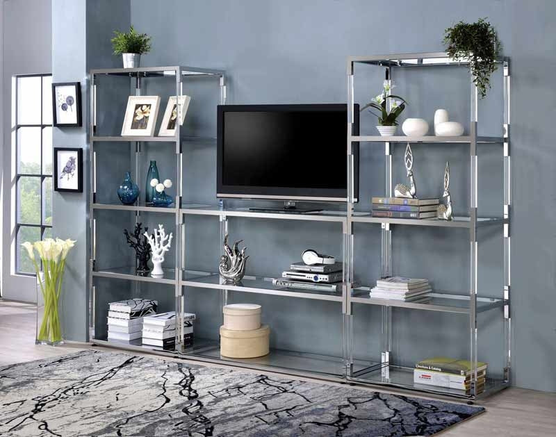  Chrome & Clear Glass 3 Piece TV Stand Set - 91245-3SET - TV Stand
