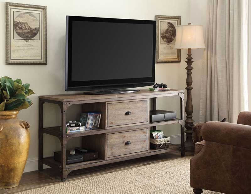 Acme Furniture - Gorden Weathered Oak & Antique Silver TV Stand - 91504 - GreatFurnitureDeal