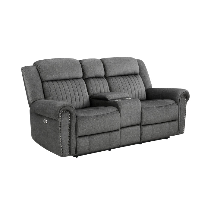 Homelegance - Brennen Power Double Reclining Love Seat with Center Console in Charcoal - 9204CC-2PW - GreatFurnitureDeal