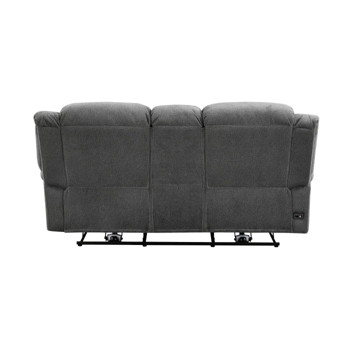 Homelegance - Brennen Power Double Reclining Love Seat with Center Console in Charcoal - 9204CC-2PW