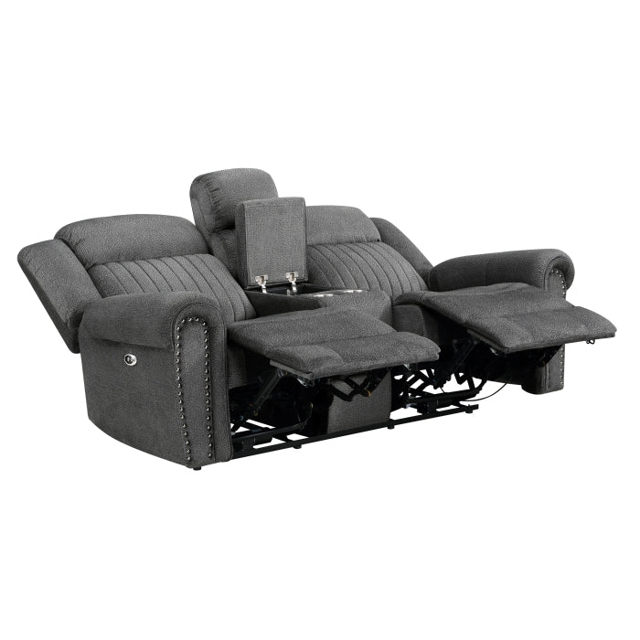 Homelegance - Brennen Power Double Reclining Love Seat with Center Console in Charcoal - 9204CC-2PW