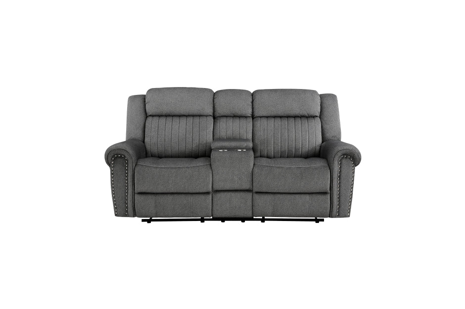 Homelegance - Brennen Double Reclining Loveseat with Center Console in Charcoal - 9204CC-2