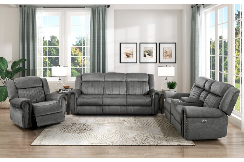 Homelegance - Brennen 3 Piece Living Room Power Reclining Set in Charcoal - 9204CC*3PW - GreatFurnitureDeal