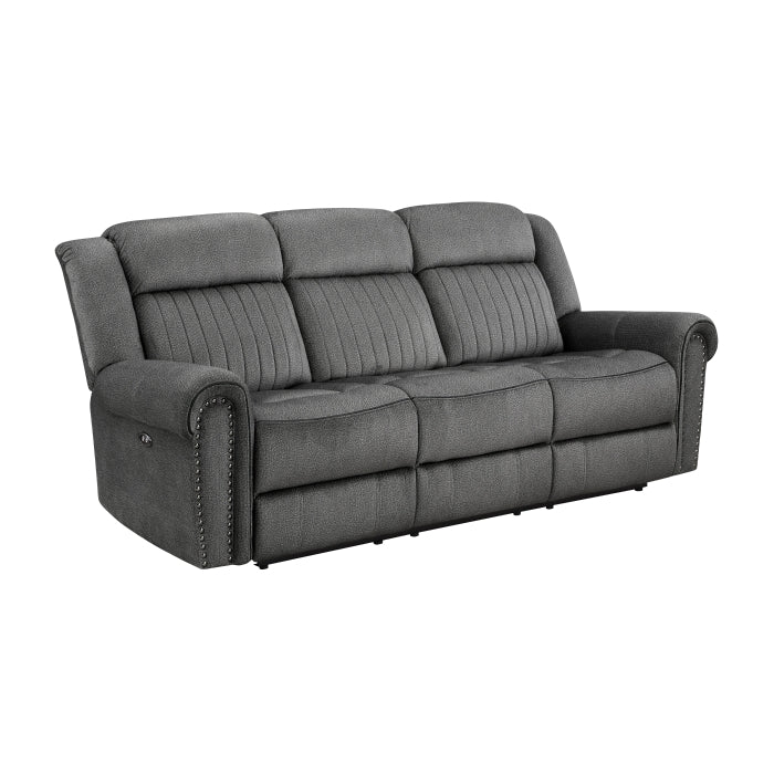 Homelegance - Brennen Power Double Reclining Sofa in Charcoal - 9204CC-3PW - GreatFurnitureDeal